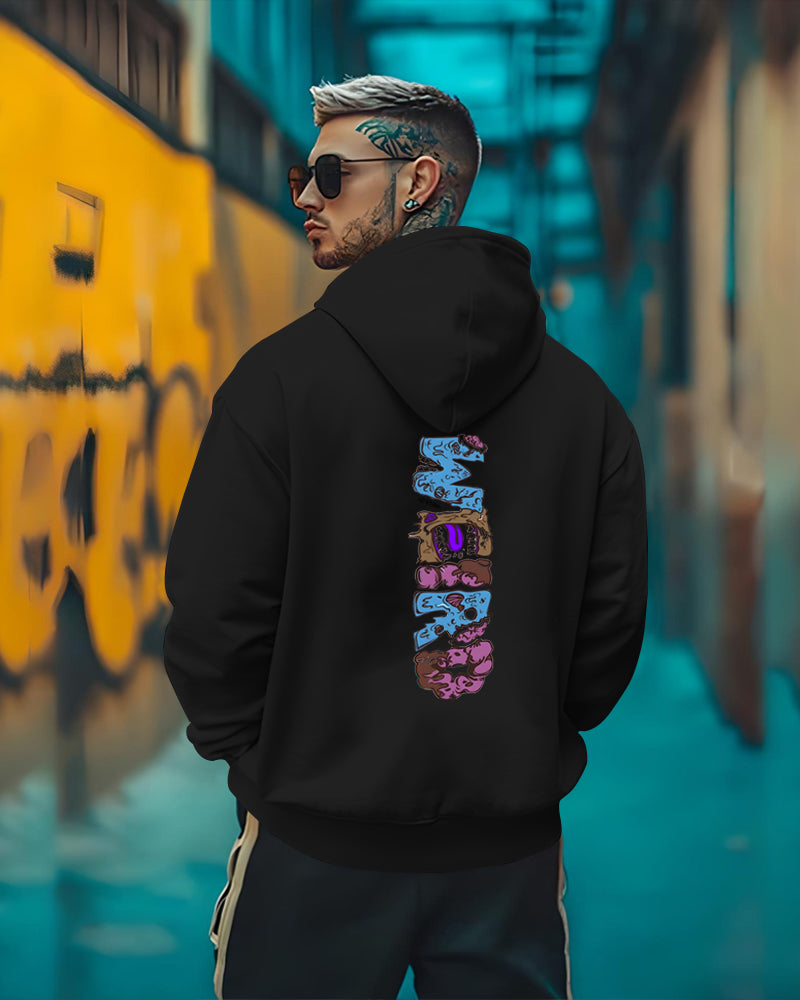 Printed Hooded Neck Sweatshirt/Black