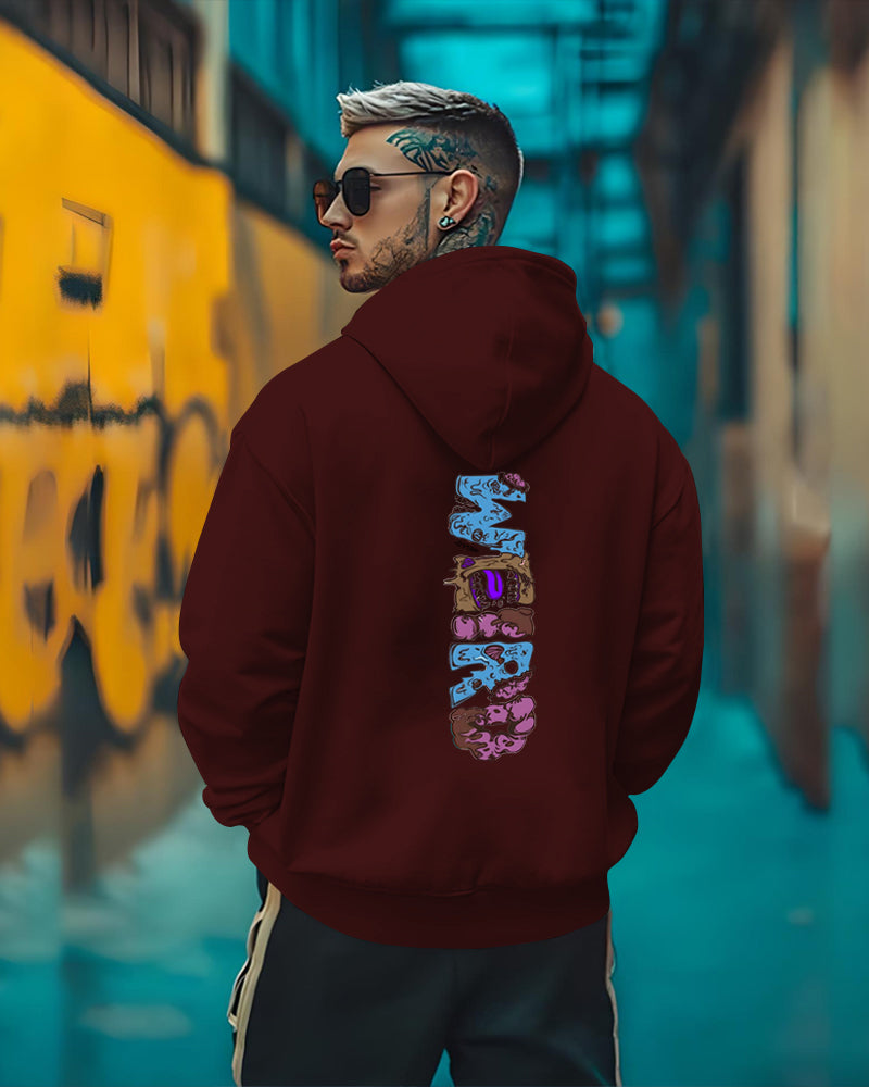 Printed Hooded Neck Sweatshirt/Maroon