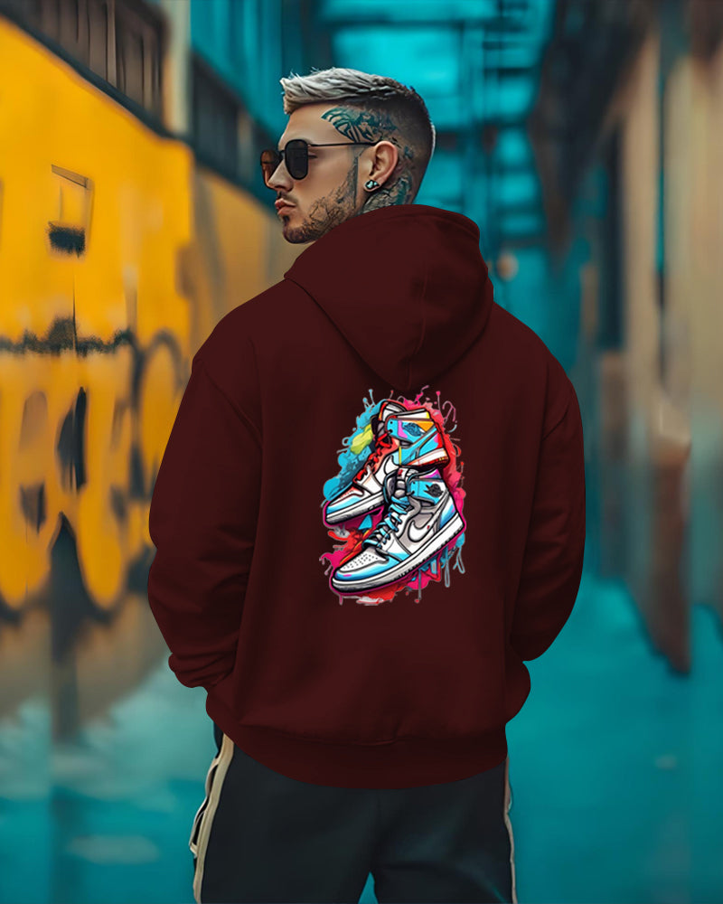Printed Hooded Neck Sweatshirt/Maroon