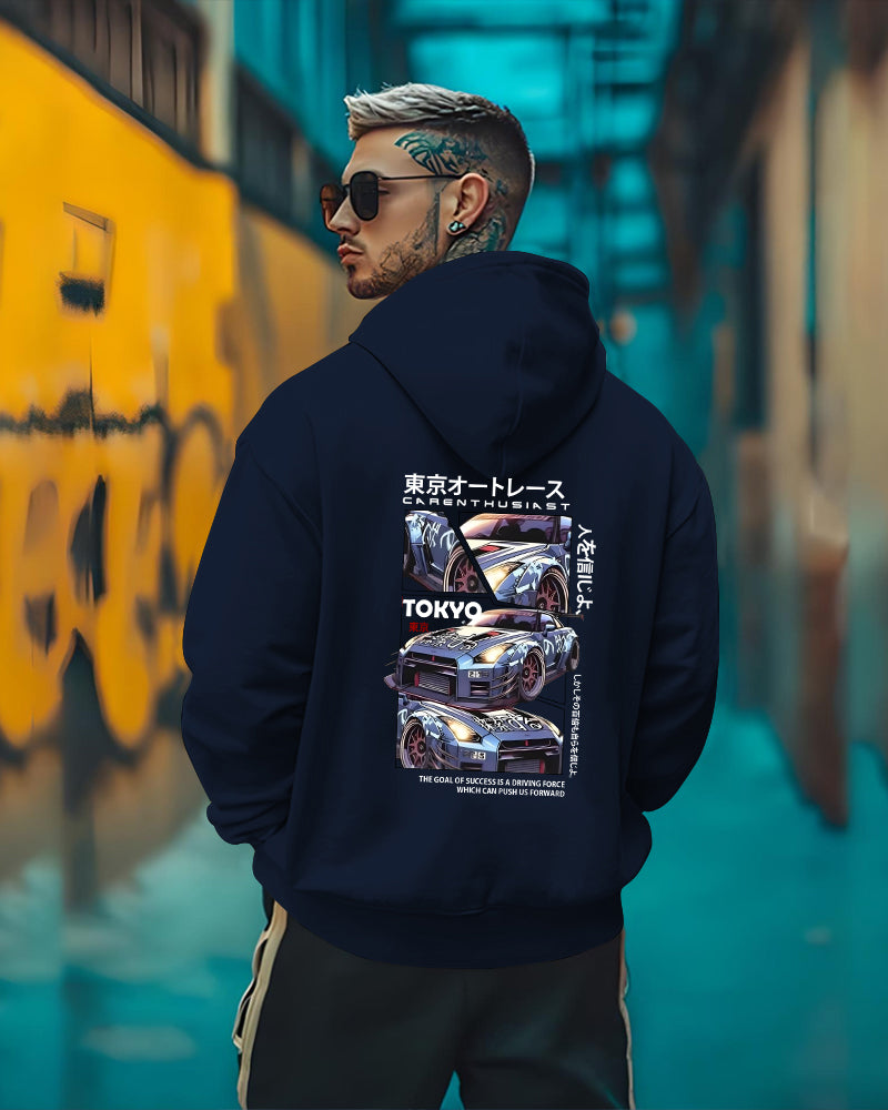 Printed Hooded Neck Sweatshirt/Navy