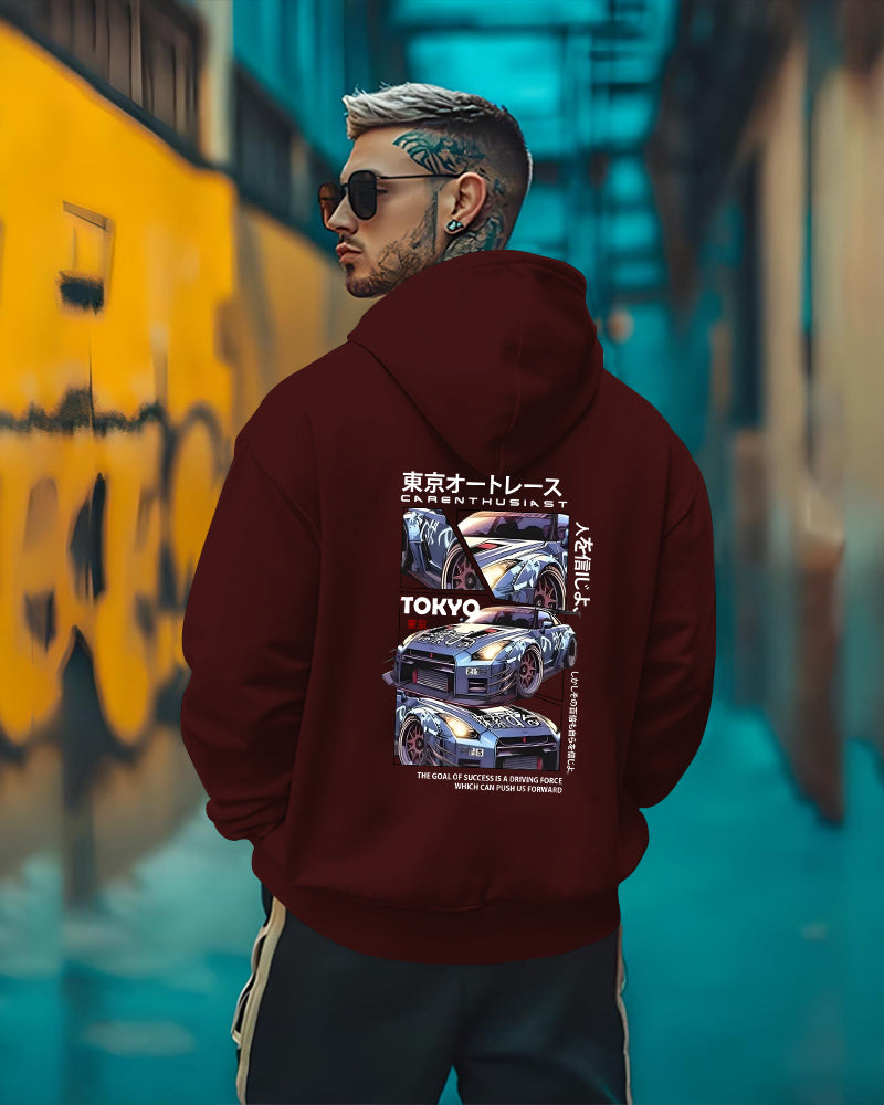 Printed Hooded Neck Sweatshirt/Maroon