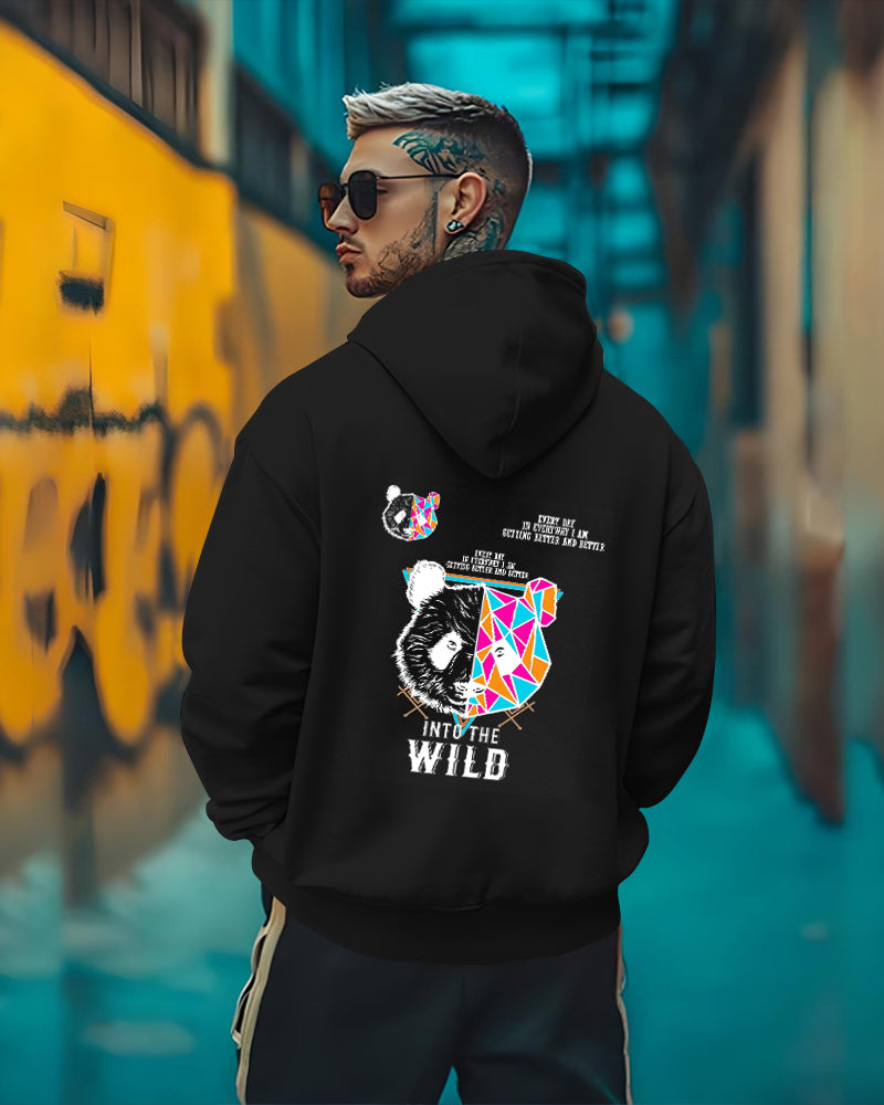 Printed Hooded Neck Sweatshirt/Black
