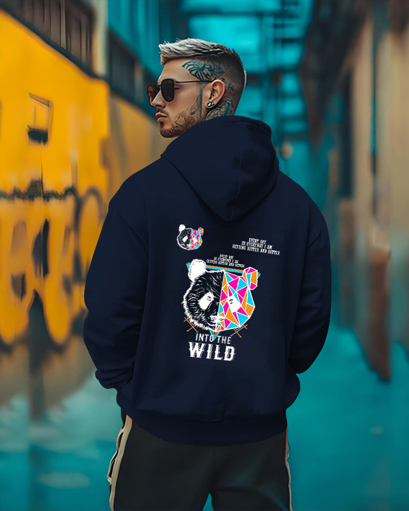 Printed Hooded Neck Sweatshirt/Navy - Main Image