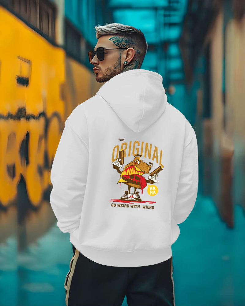 Printed Hooded Neck Sweatshirt/White