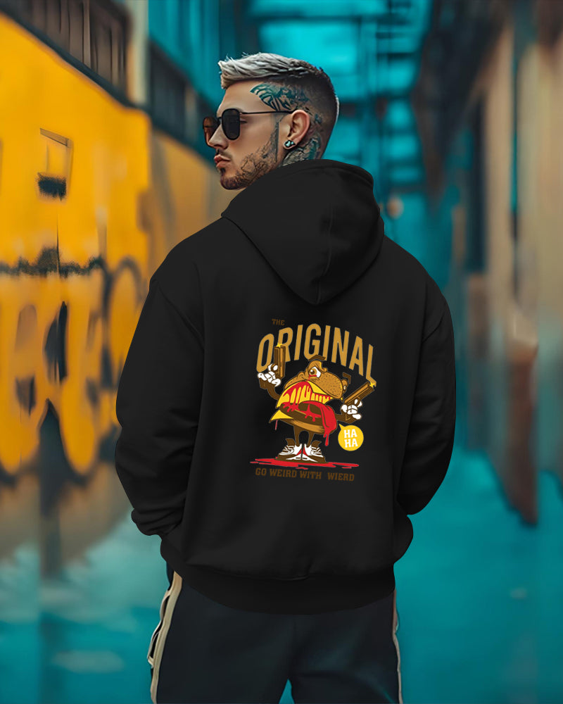 Printed Hooded Neck Sweatshirt/Black - Main Image