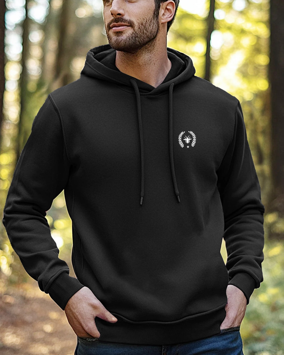 Logo Hoodie Neck Sweatshirt for Men-Black