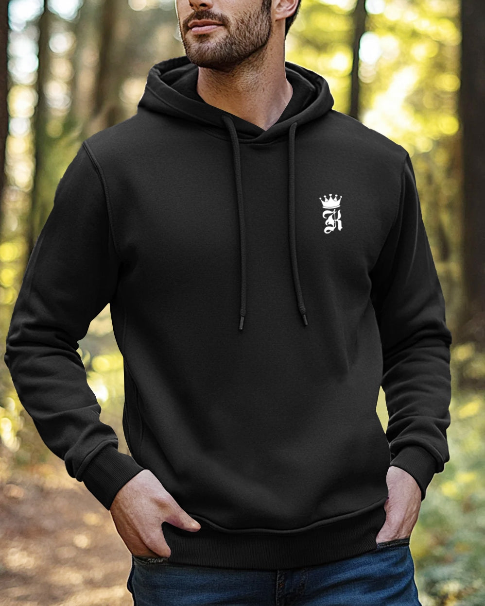 King Hoodie Neck Sweatshirt for Men-Black-FRONT