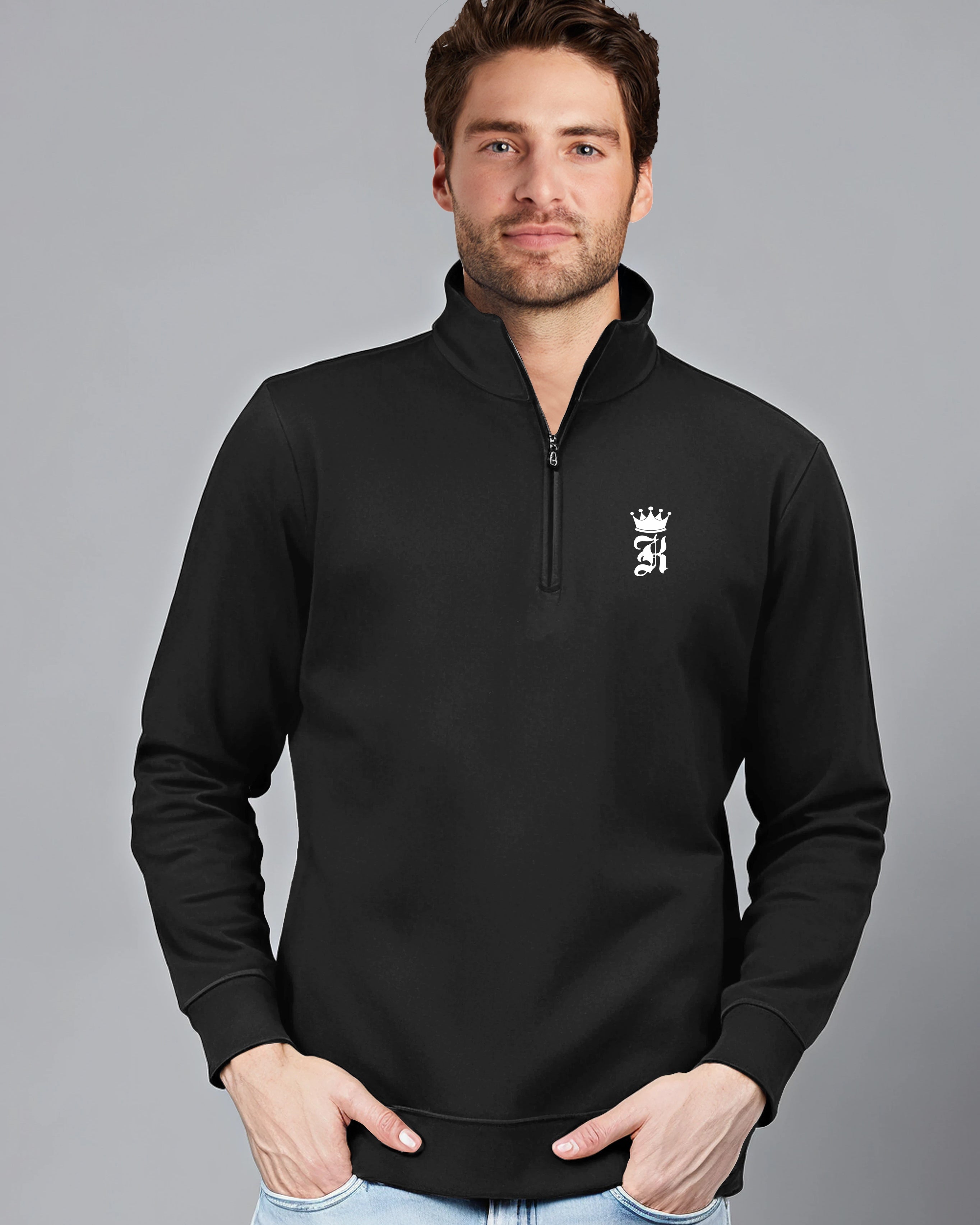 King Highneck Half Zipper for Men-Black-FRONT
