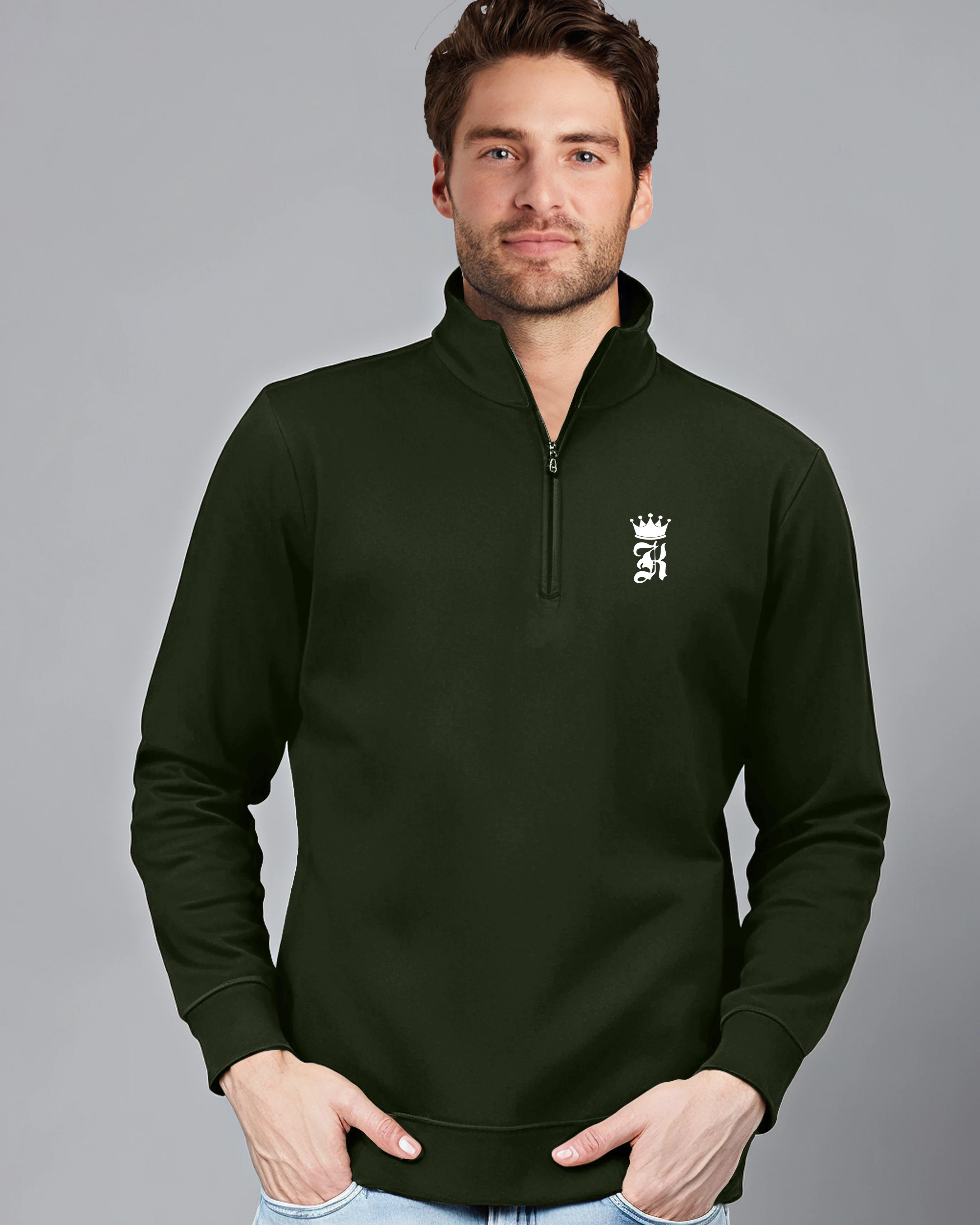 King Highneck Half Zipper for Men-Green-FRONT