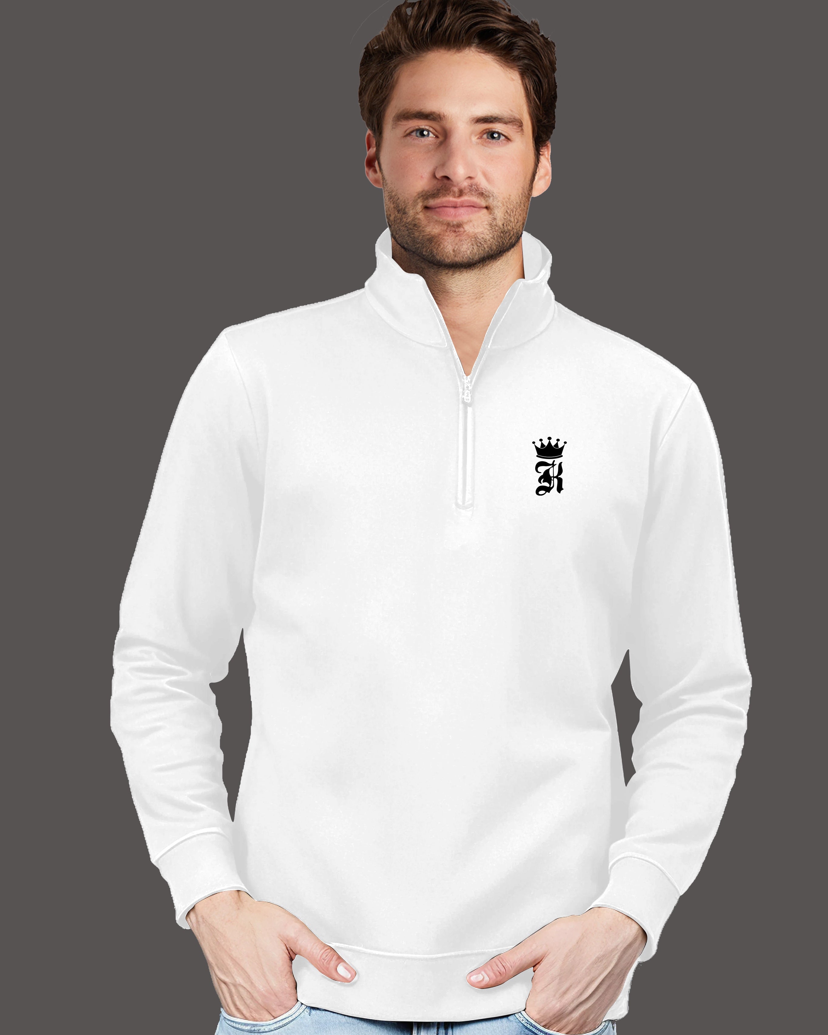 King Highneck Half Zipper for Men-White-FRONT