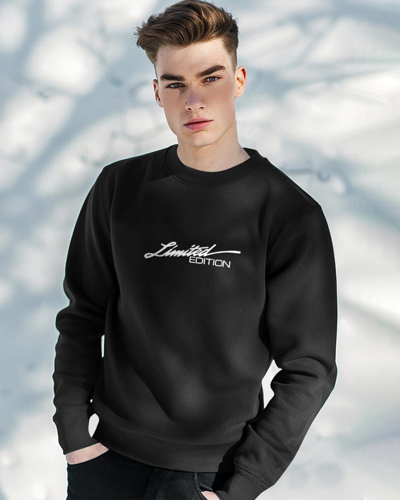 Limited Edition Round Neck Sweatshirt for Men-Black-FRONT