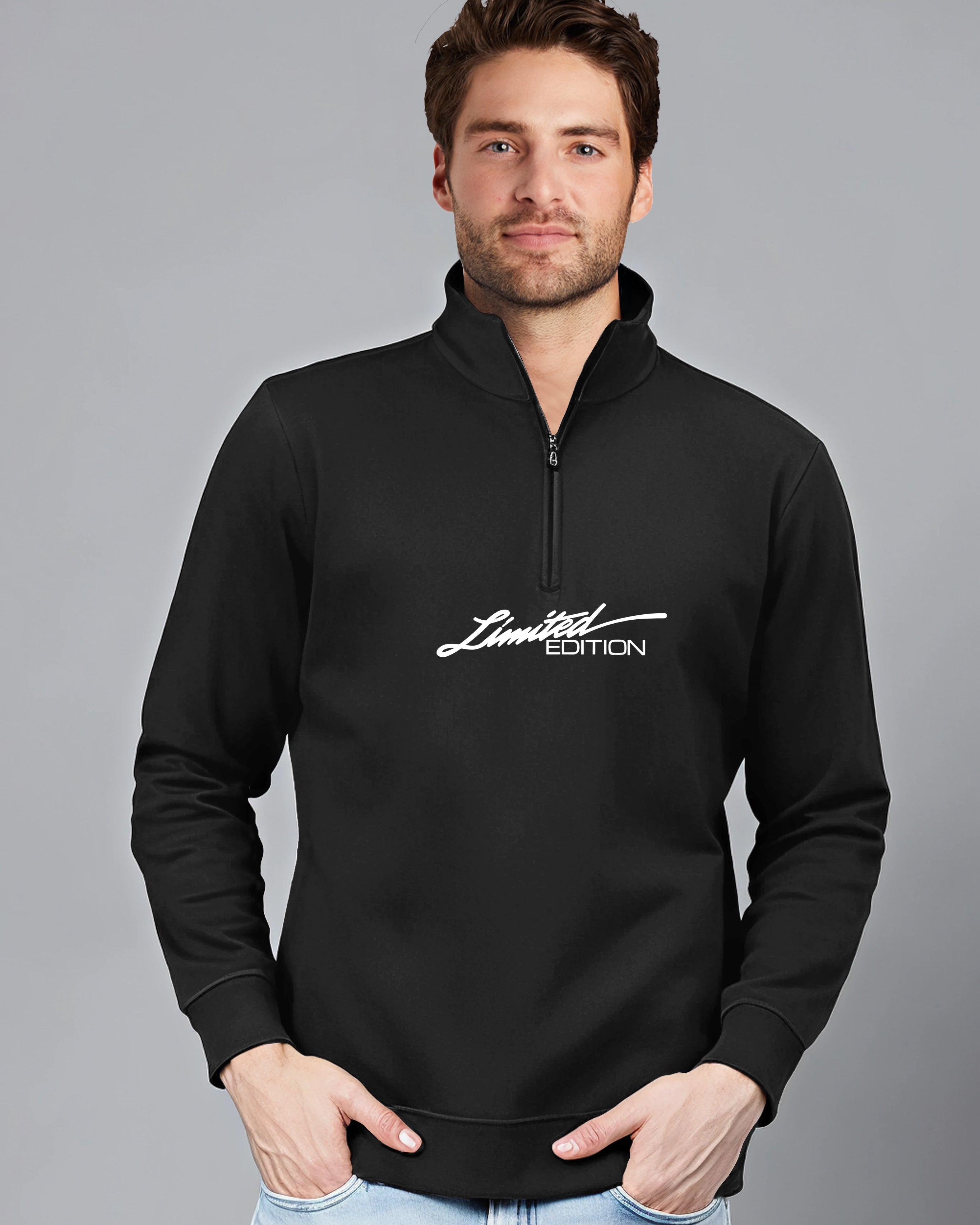 Limited Edition Highneck Half Zipper for Men-Black-FRONT