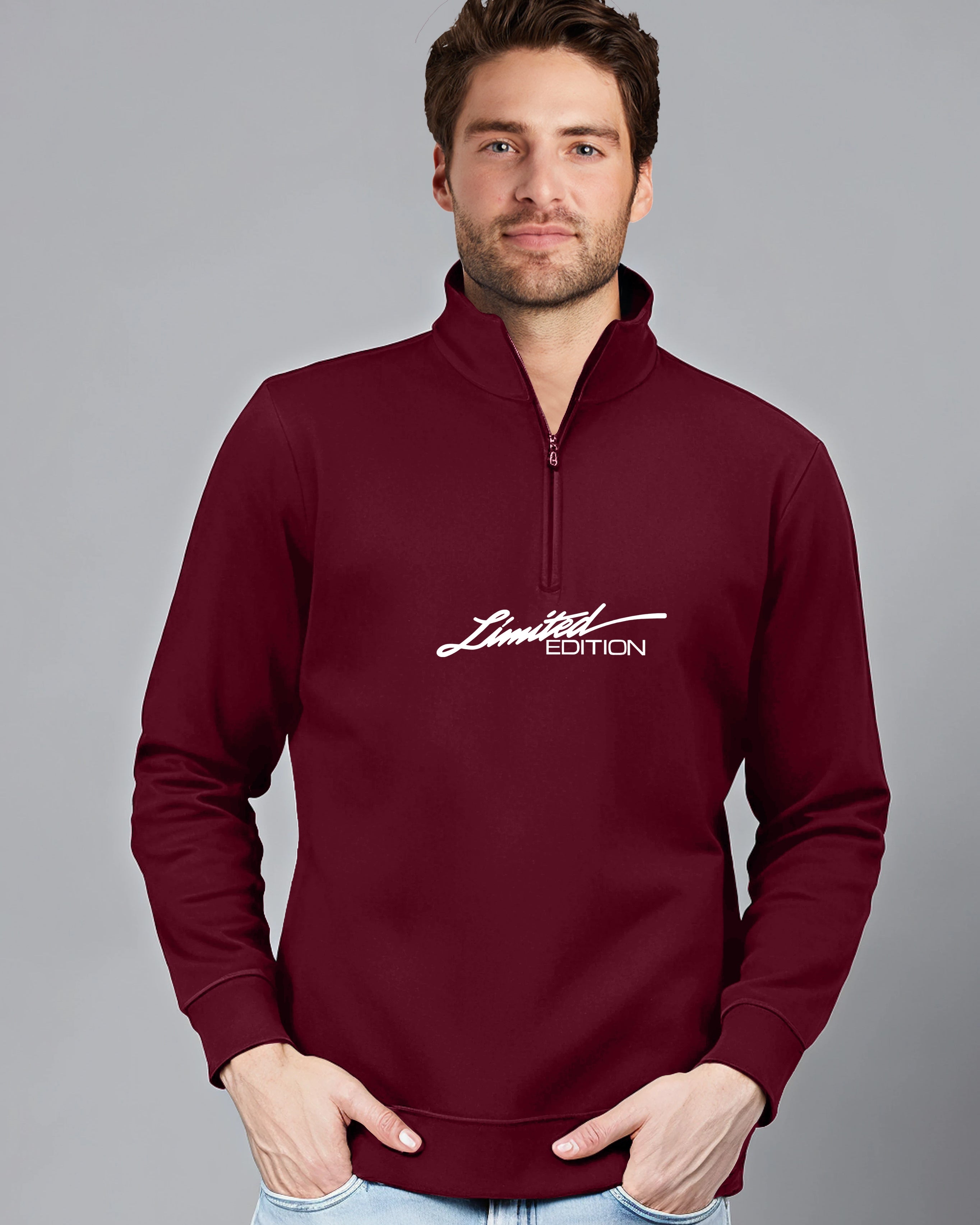 Limited Edition Highneck Half Zipper for Men-Maroon-FRONT