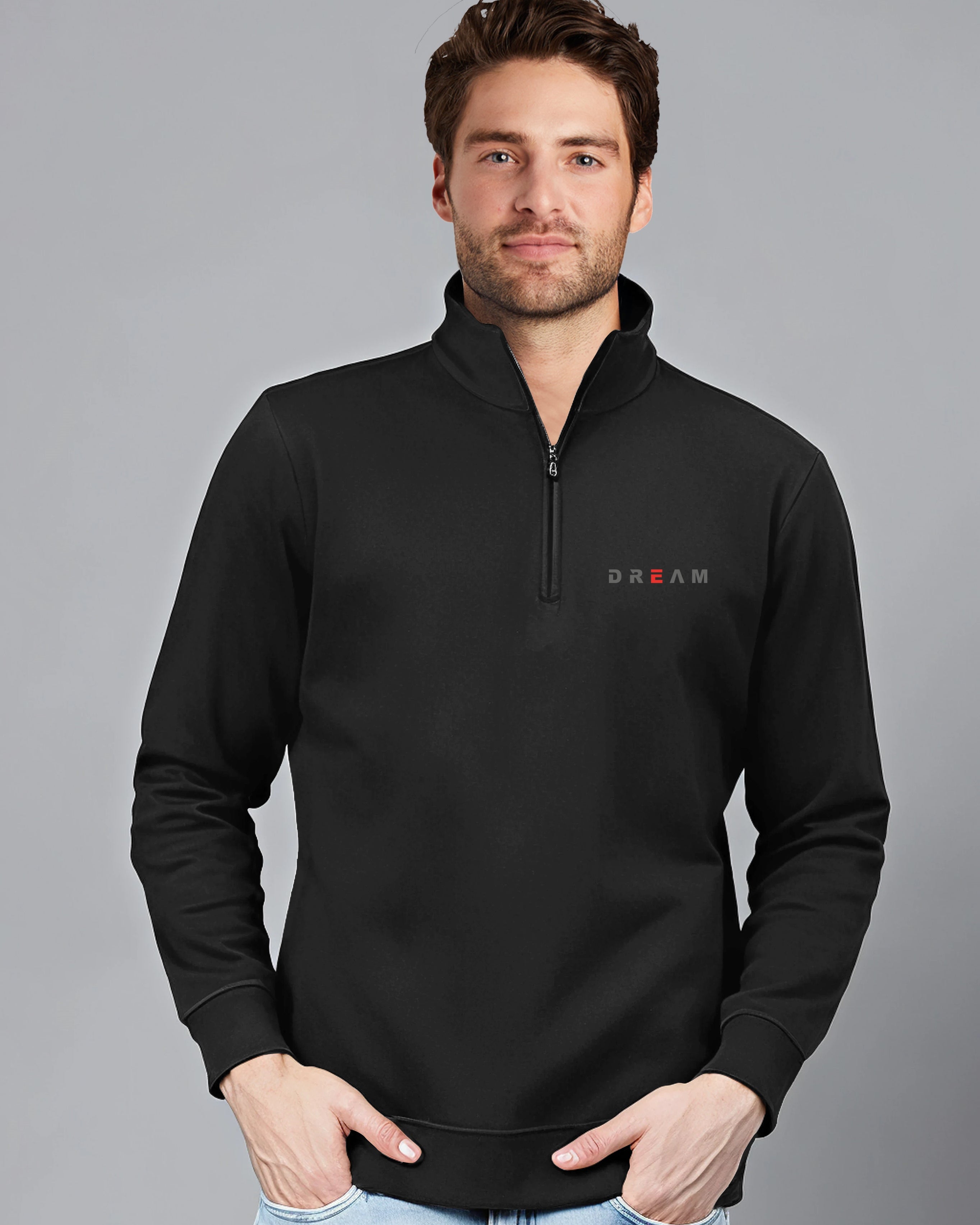 Dream Highneck Half Zipper for Men-Black-FRONT