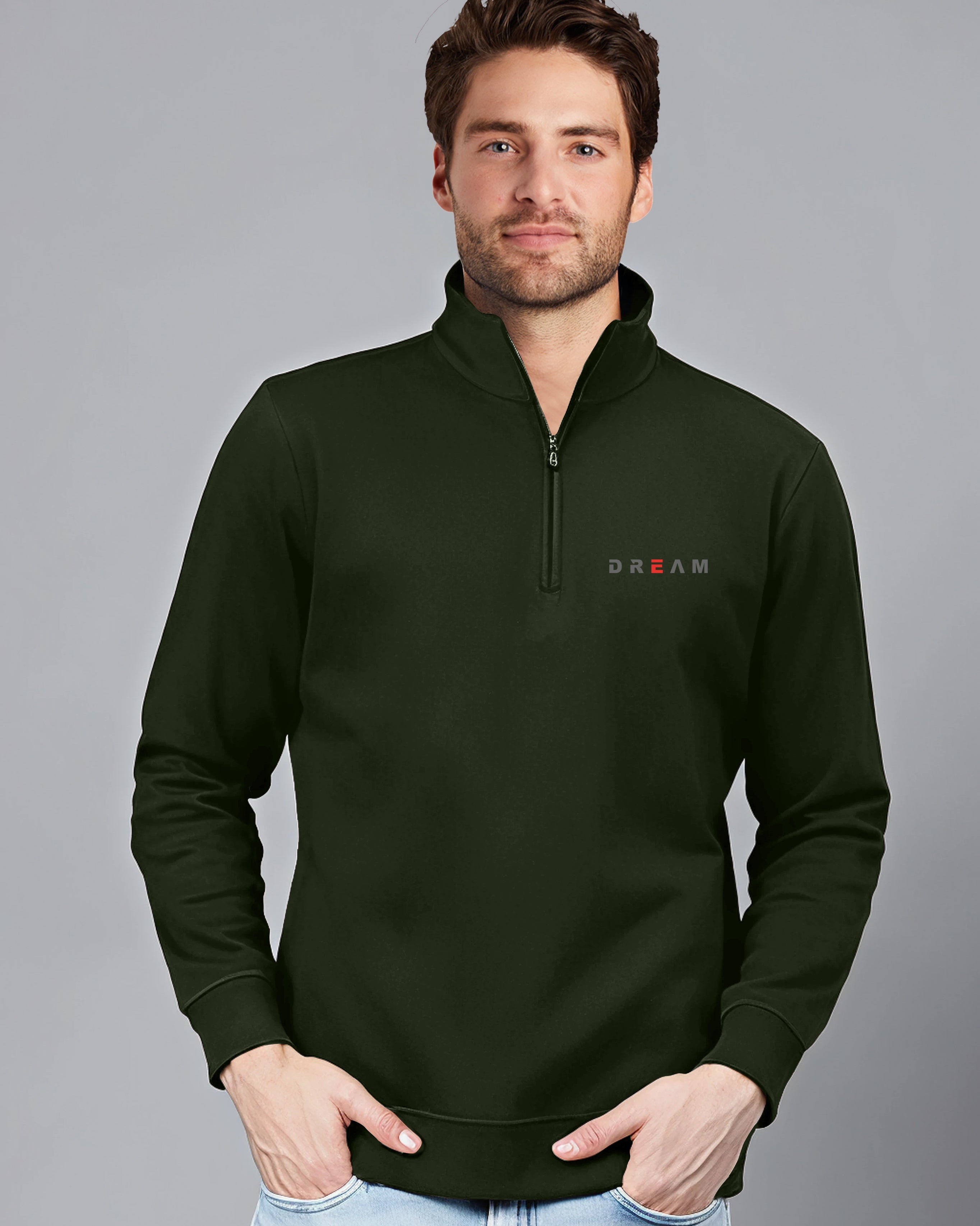 Dream Highneck Half Zipper for Men-Green-FRONT
