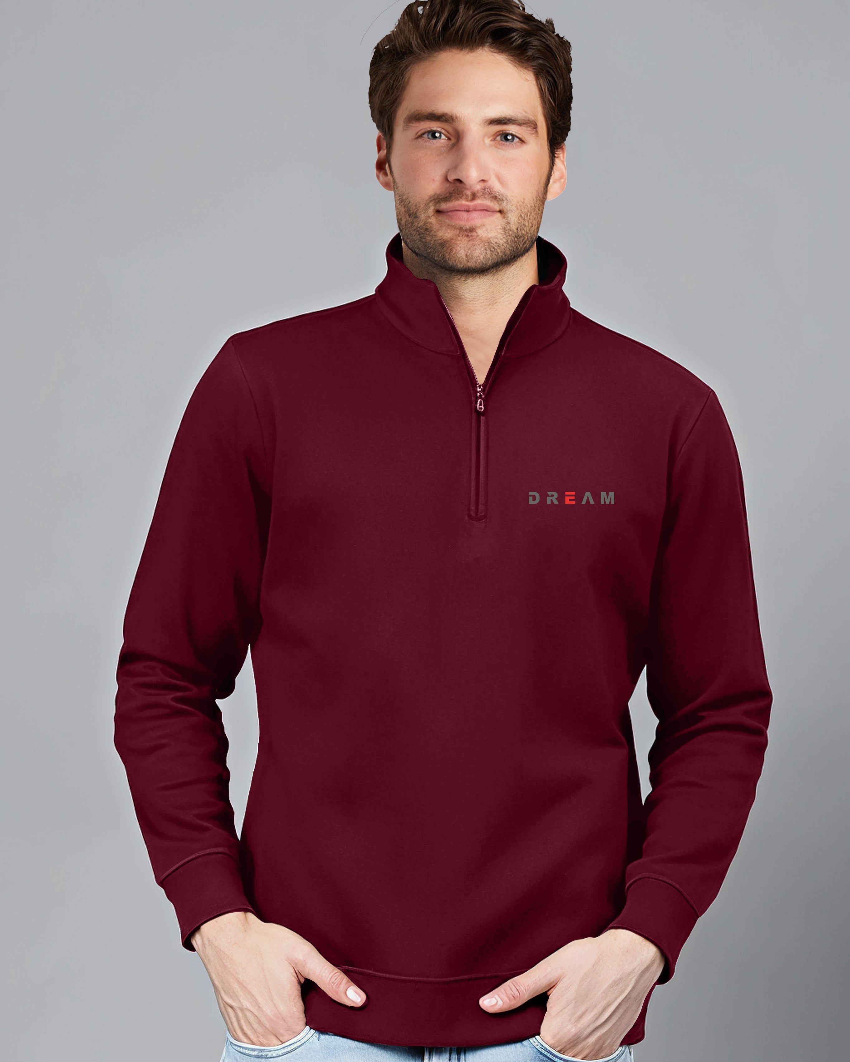 Dream Highneck Half Zipper for Men-Maroon-FRONT