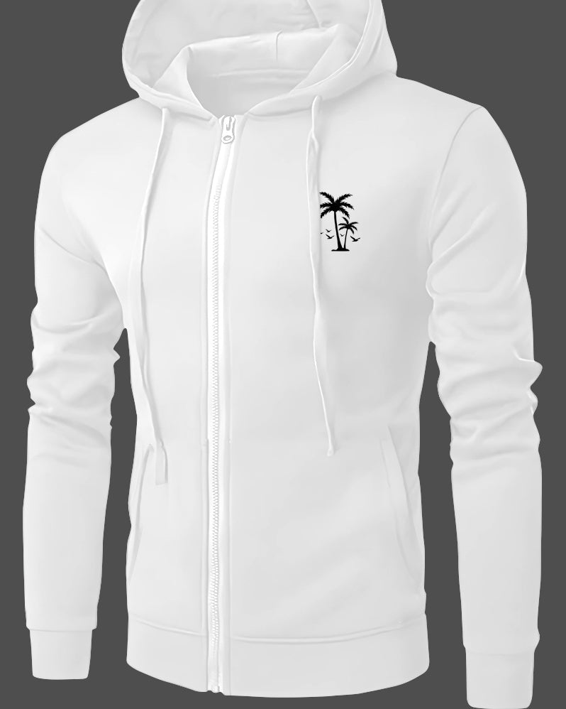 Palm Tree Hooded Trucker Jacket for Men-White-FRONT