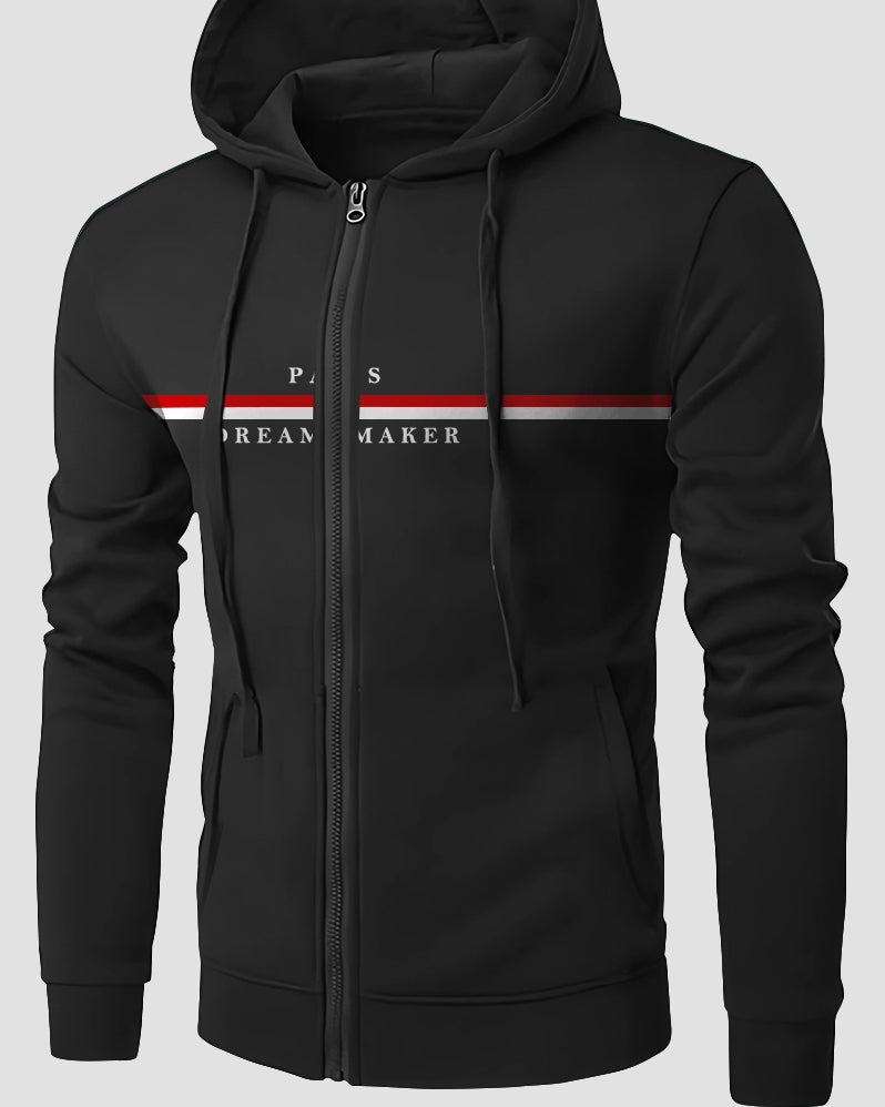 Paris Dream Maker Hooded Trucker Jacket for Men-Black-FRONT