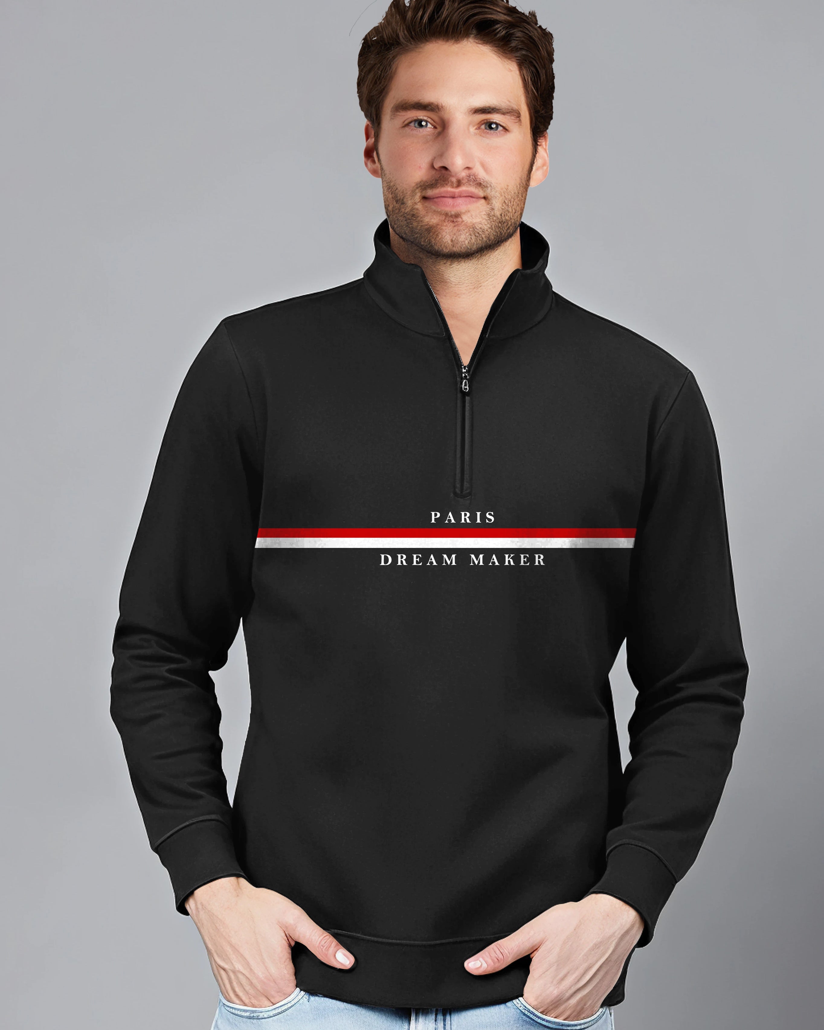 Paris Dream Maker Highneck Half Zipper for Men-Black-FRONT