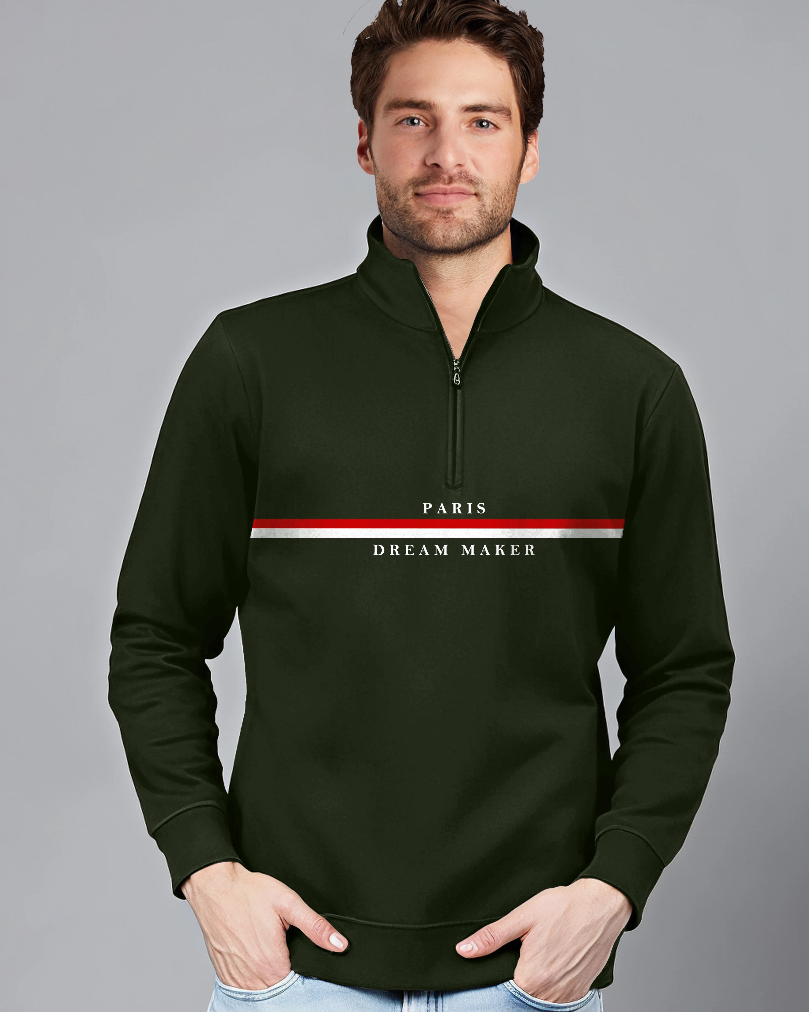 Paris Dream Maker Highneck Half Zipper for Men-Green-FRONT