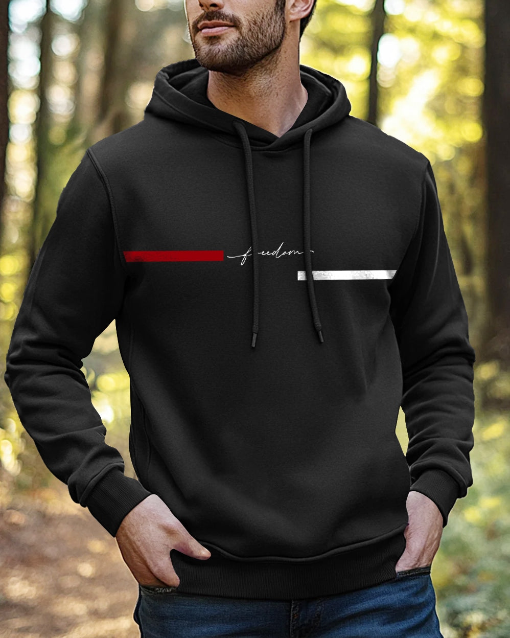 Freedom Hoodie Neck Sweatshirt for Men-Black-FRONT