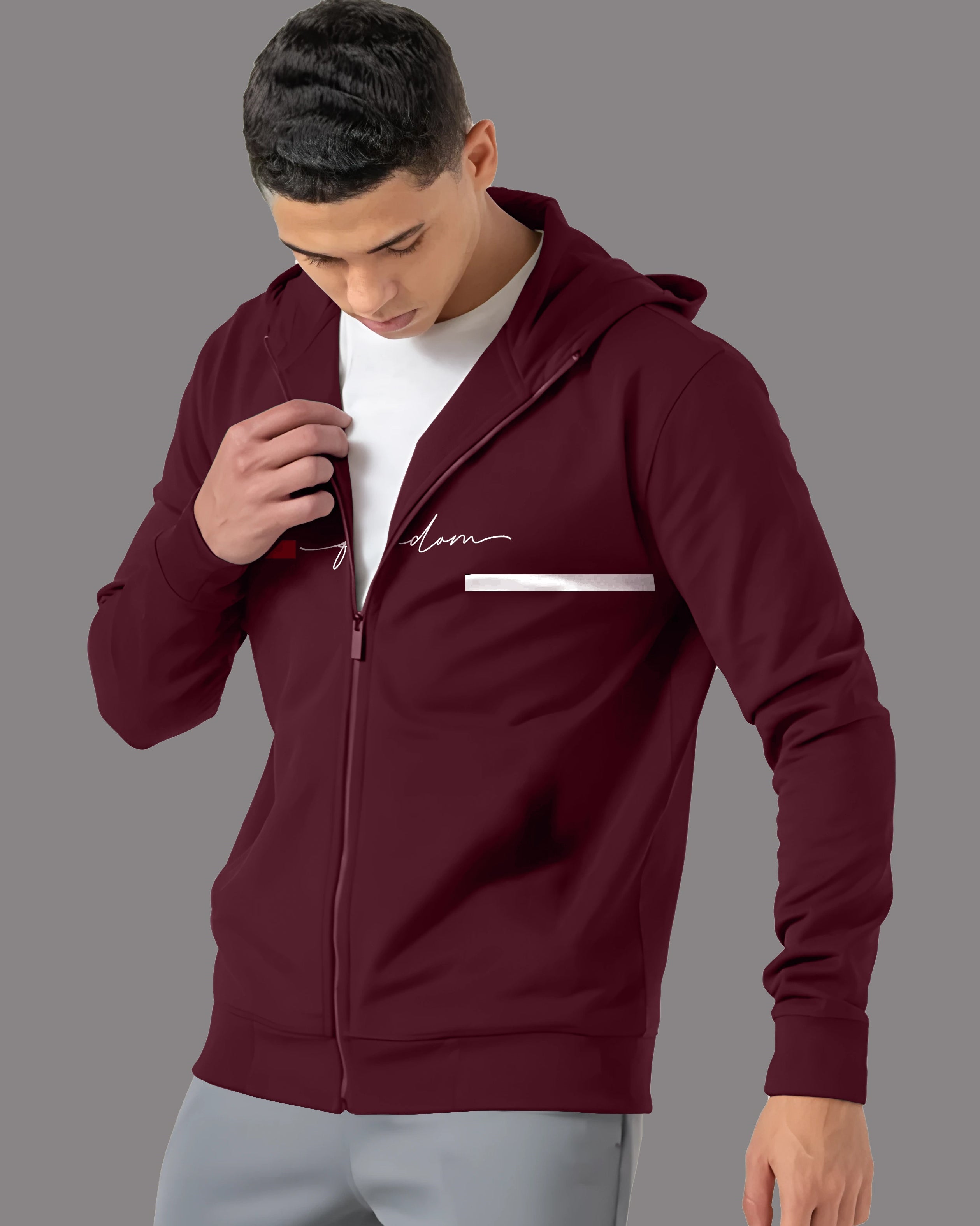 Freedom Hooded Outer Jacket for Men-Maroon-FRONT