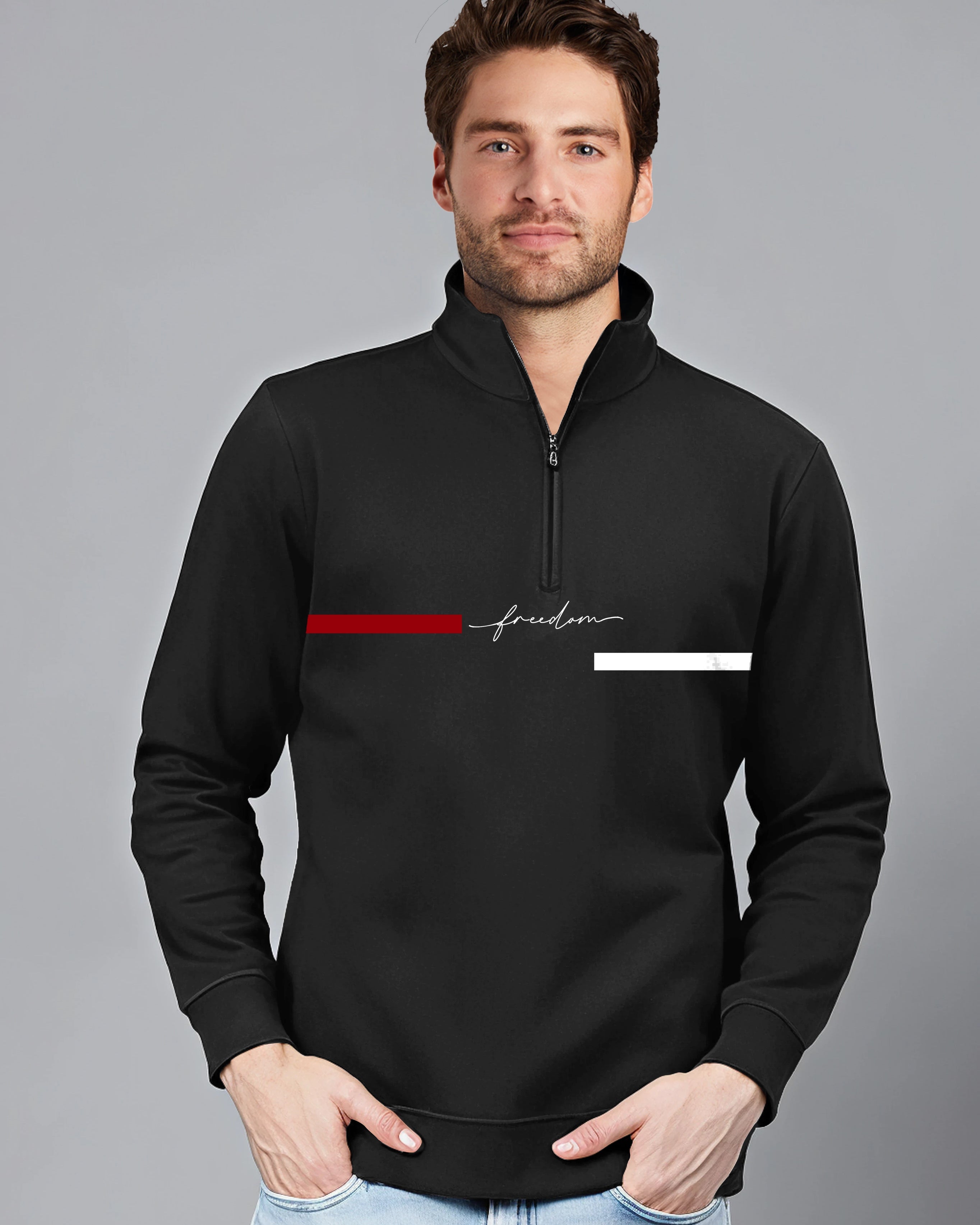 Freedom Highneck Half Zipper for Men-Black-FRONT