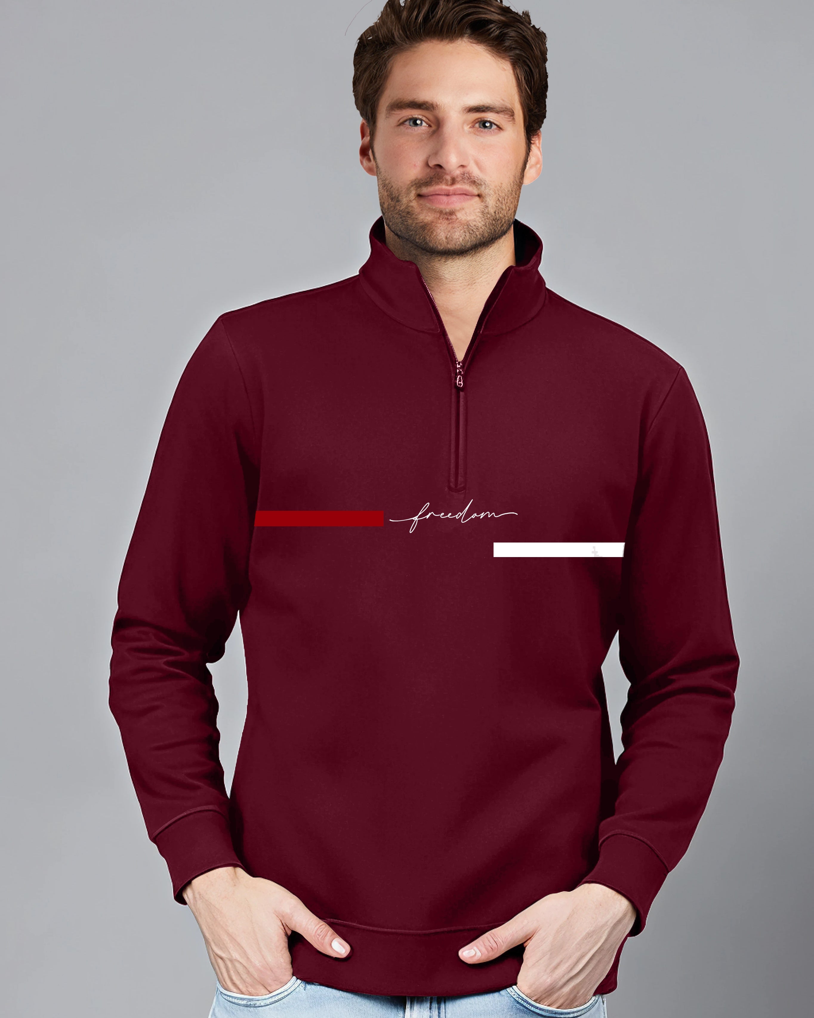 Freedom Highneck Half Zipper for Men-Maroon-FRONT
