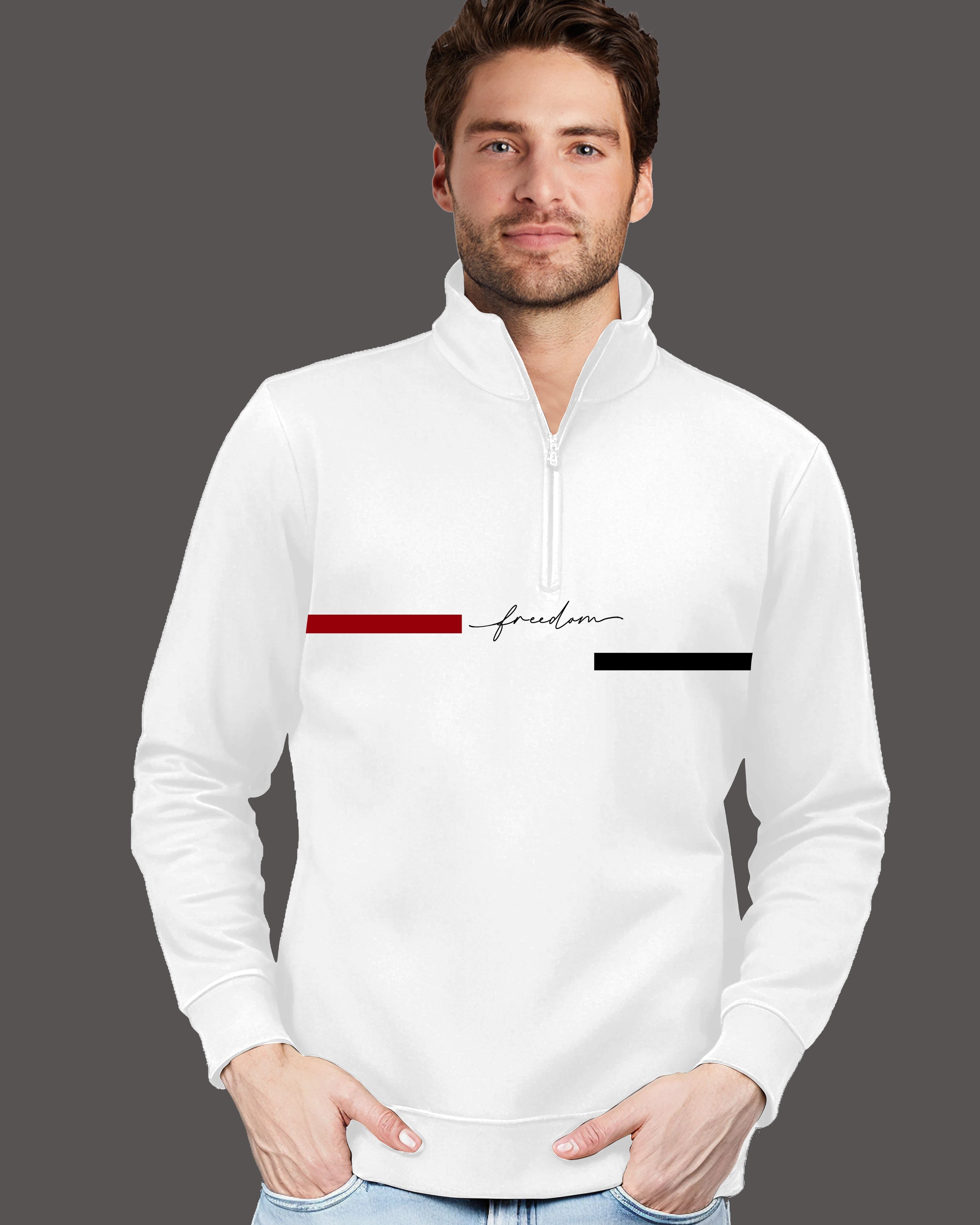 Freedom Highneck Half Zipper for Men-White-FRONT
