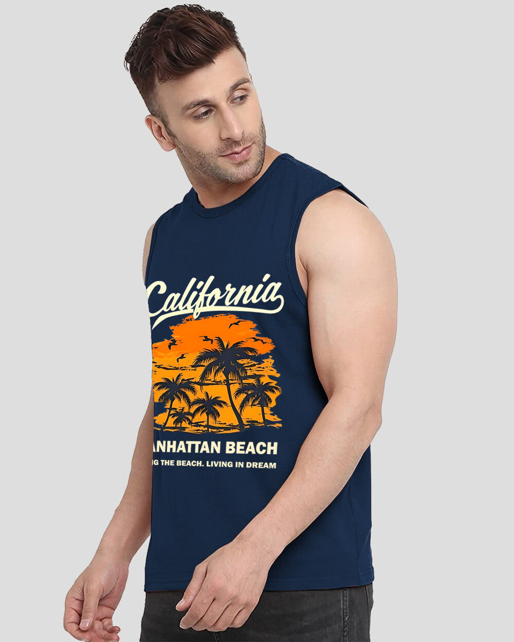California Manhattan Beach Printed Blue Men's Vests for a Bold Fashion Statement-SIDE
