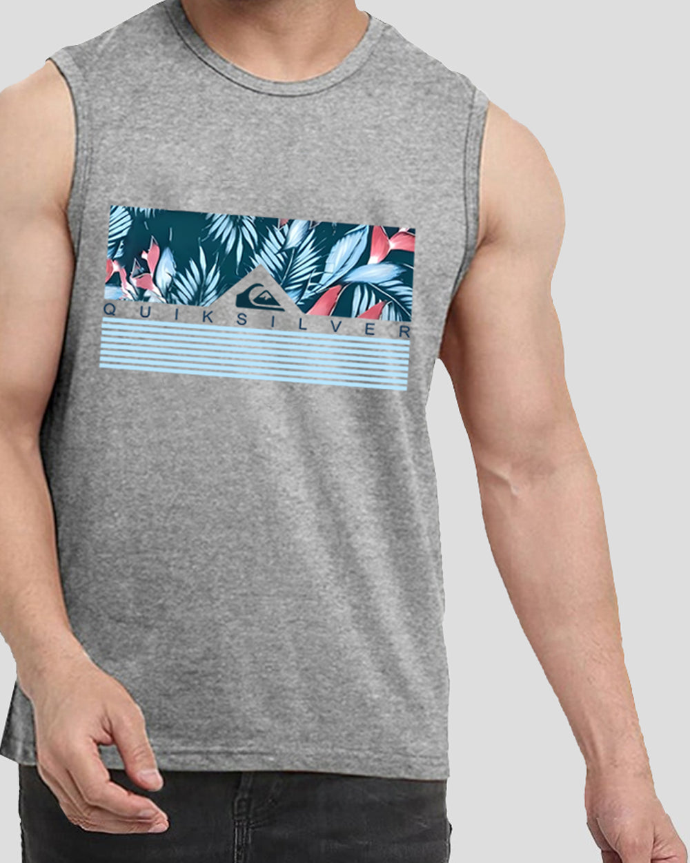 QuikSilver Grey Printed Men's Vests for a Modern Edge-SIDE