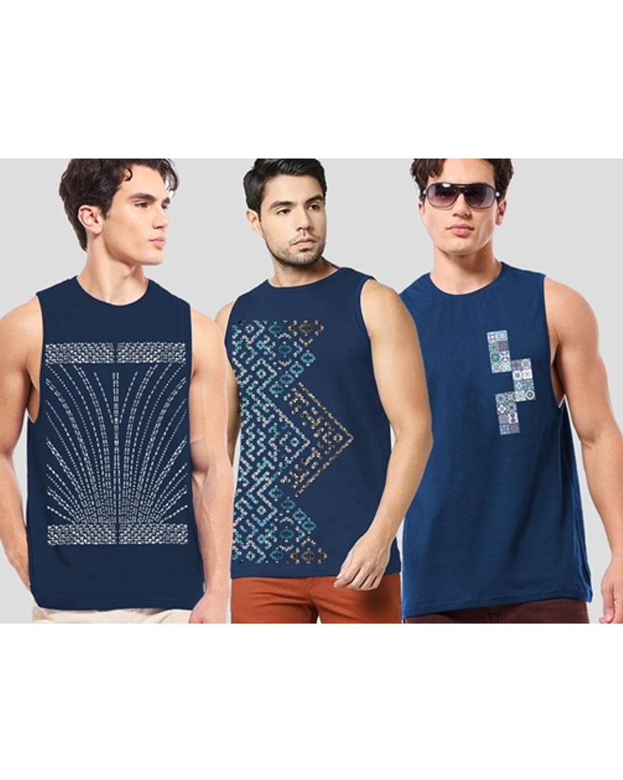 California Manhattan Beach Printed Blue Men's Vests for a Bold Fashion Statement