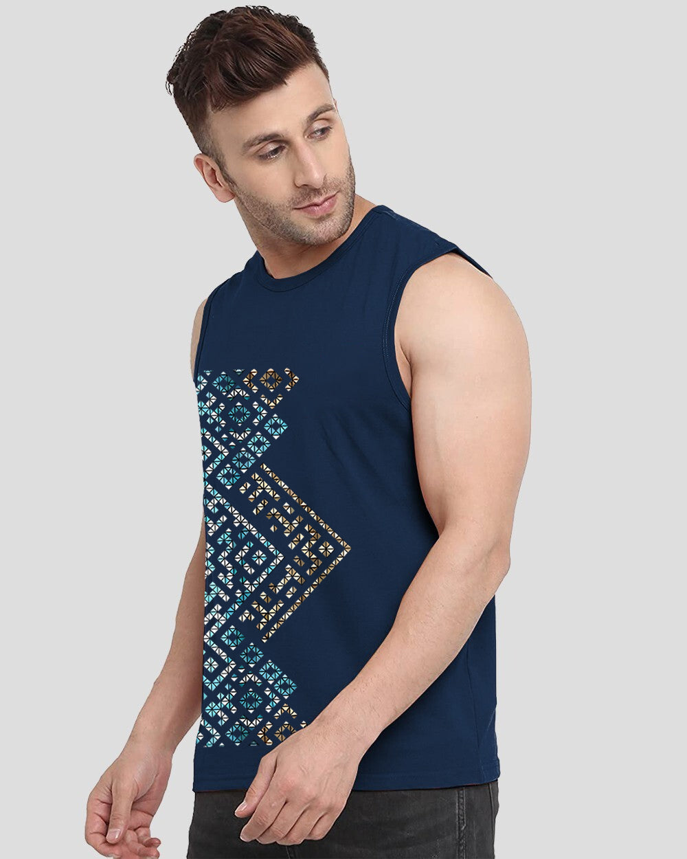 Blue Printed Men's Vests for Photoshoots: Look Camera-Ready-SIDE