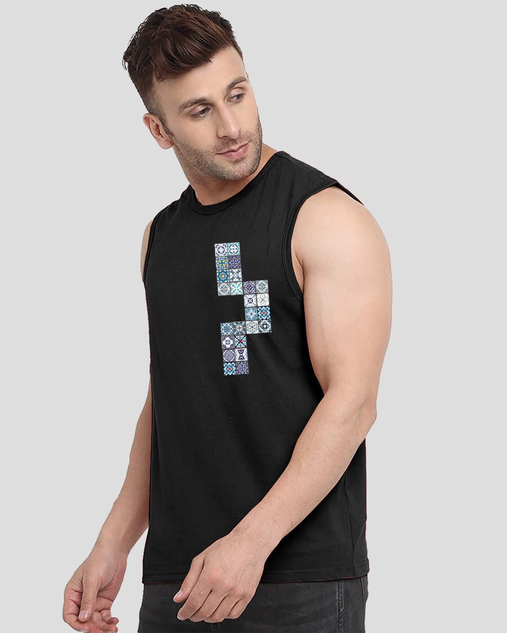 Black Printed Men's Vests for Travel: Comfort Meets Style-SIDE