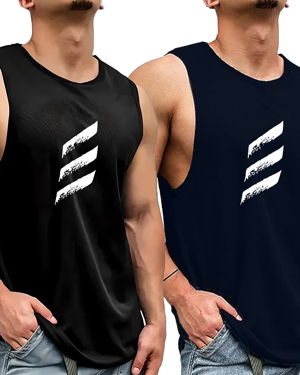 Lightweight Men's Sleeveless Polyester Vest for Fitness and Gym-FRONT