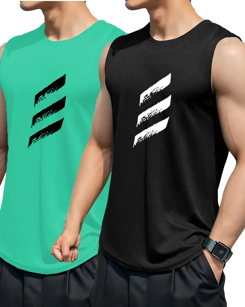 Men's Quick-Dry Sleeveless Polyester Vest for Sports and Workouts-FRONT