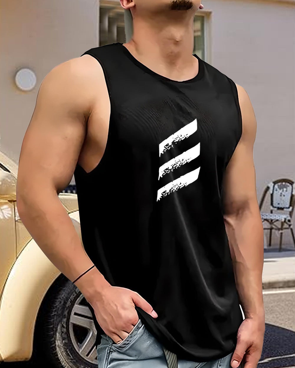 Lightweight Men's Sleeveless Polyester Vest for Fitness and Gym-BACK