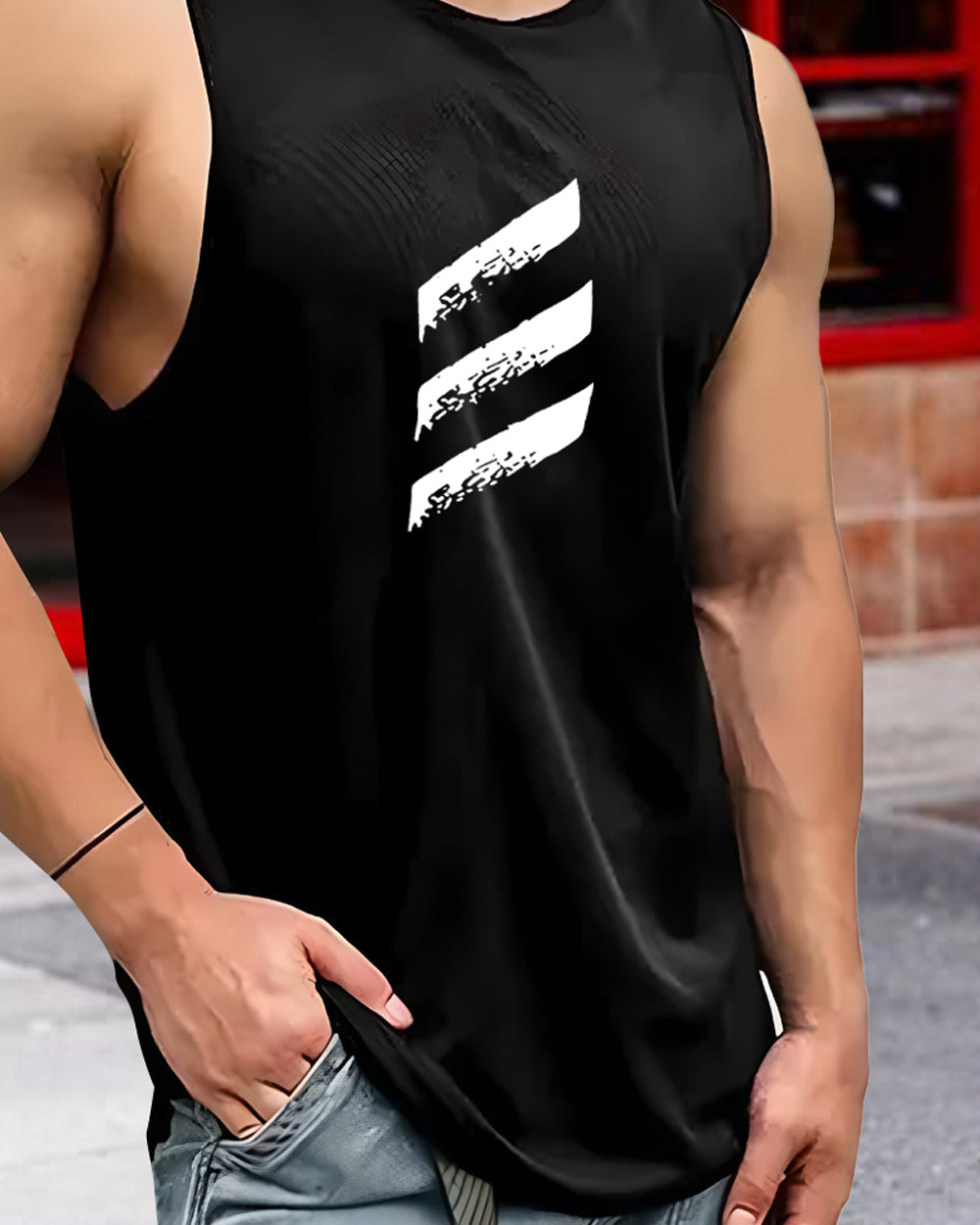 Men's Quick-Dry Sleeveless Polyester Vest for Sports and Workouts-BACK