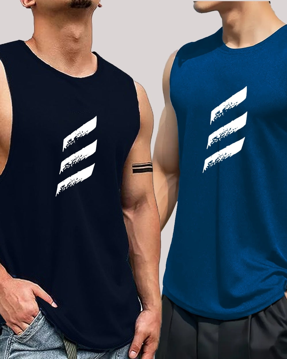 Comfortable Men's Sleeveless Polyester Vest for Gym Sessions-FRONT