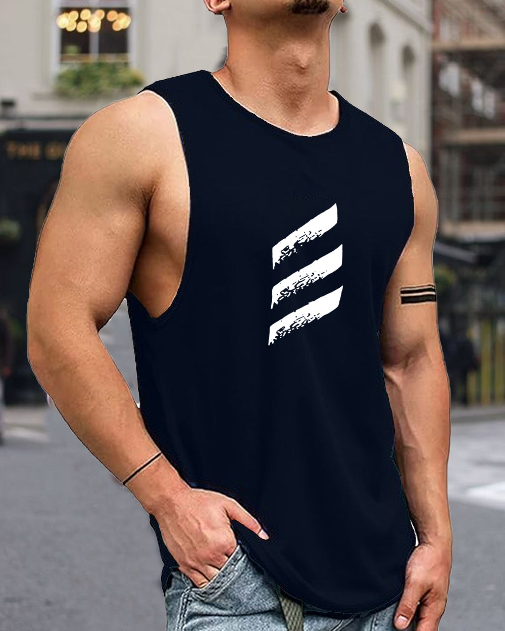 Men's Slim-Fit Sleeveless Polyester Vest for Athleisure Wear-BACK
