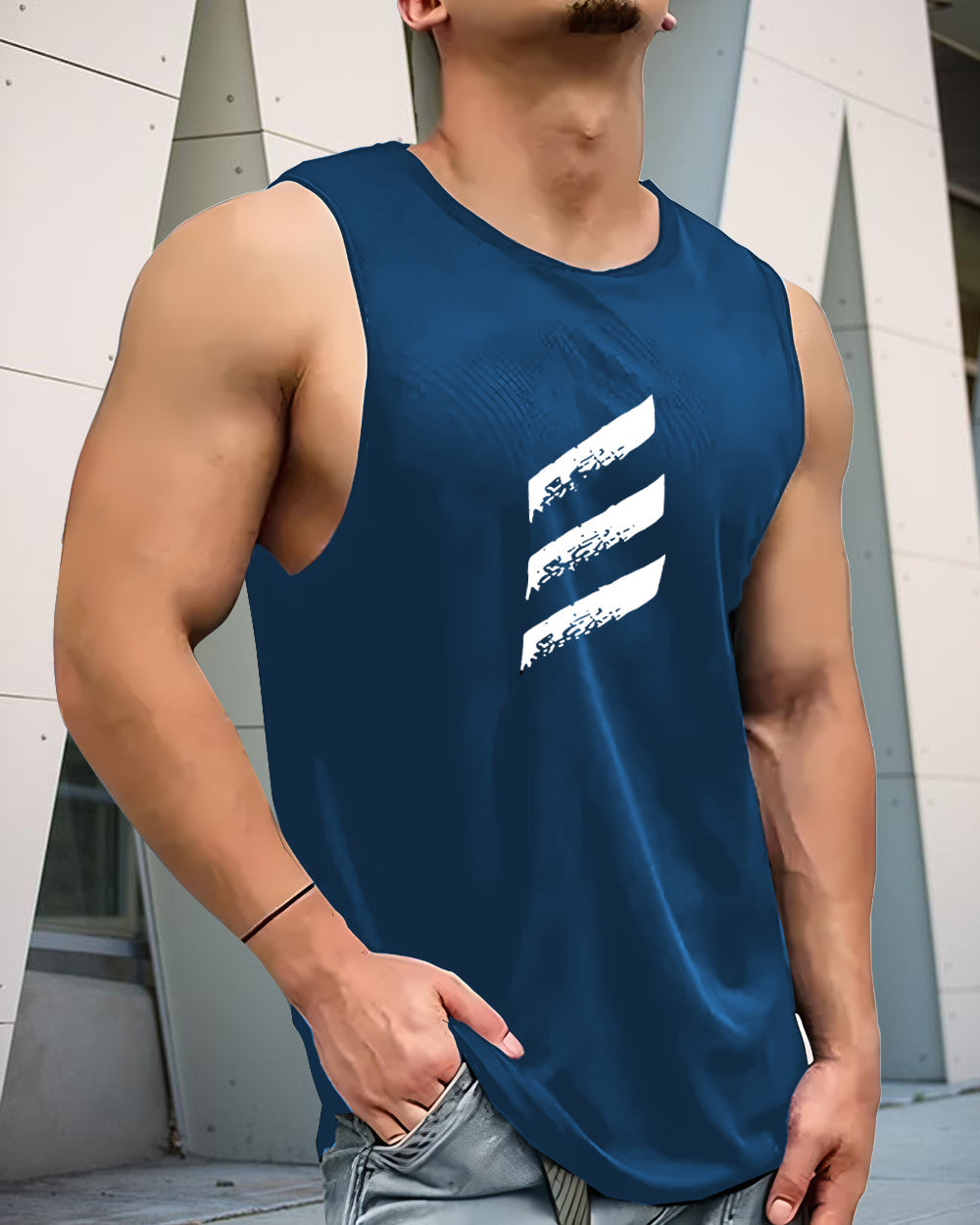 Comfortable Men's Sleeveless Polyester Vest for Gym Sessions-SIN2