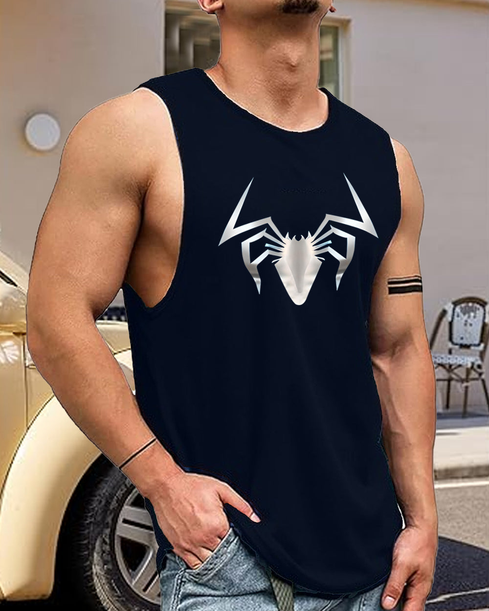 Men's Sleeveless Polyester Vest for Casual and Athletic Looks-SIN2