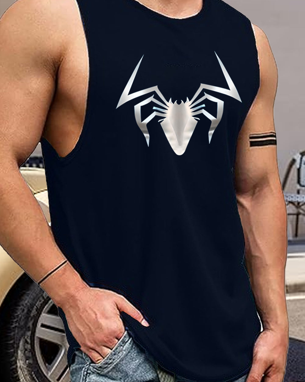 Men's Sleeveless Polyester Vest for Gym and Casual Style-BACK