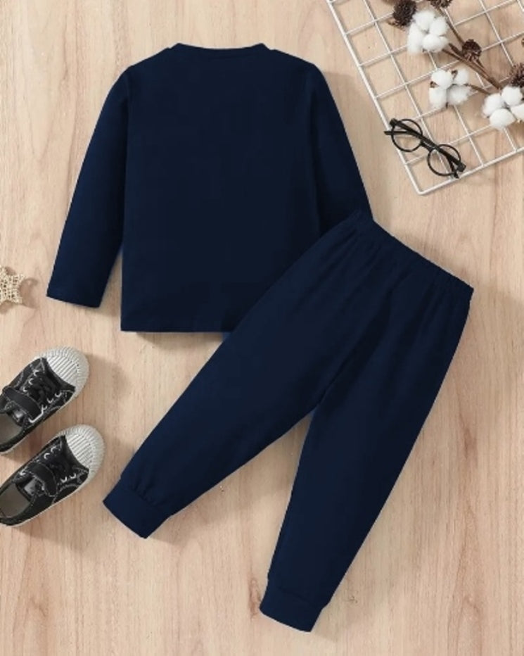 Navy and White Polka Dot Cotton Blend Boys' Matching Outfit.-BACK