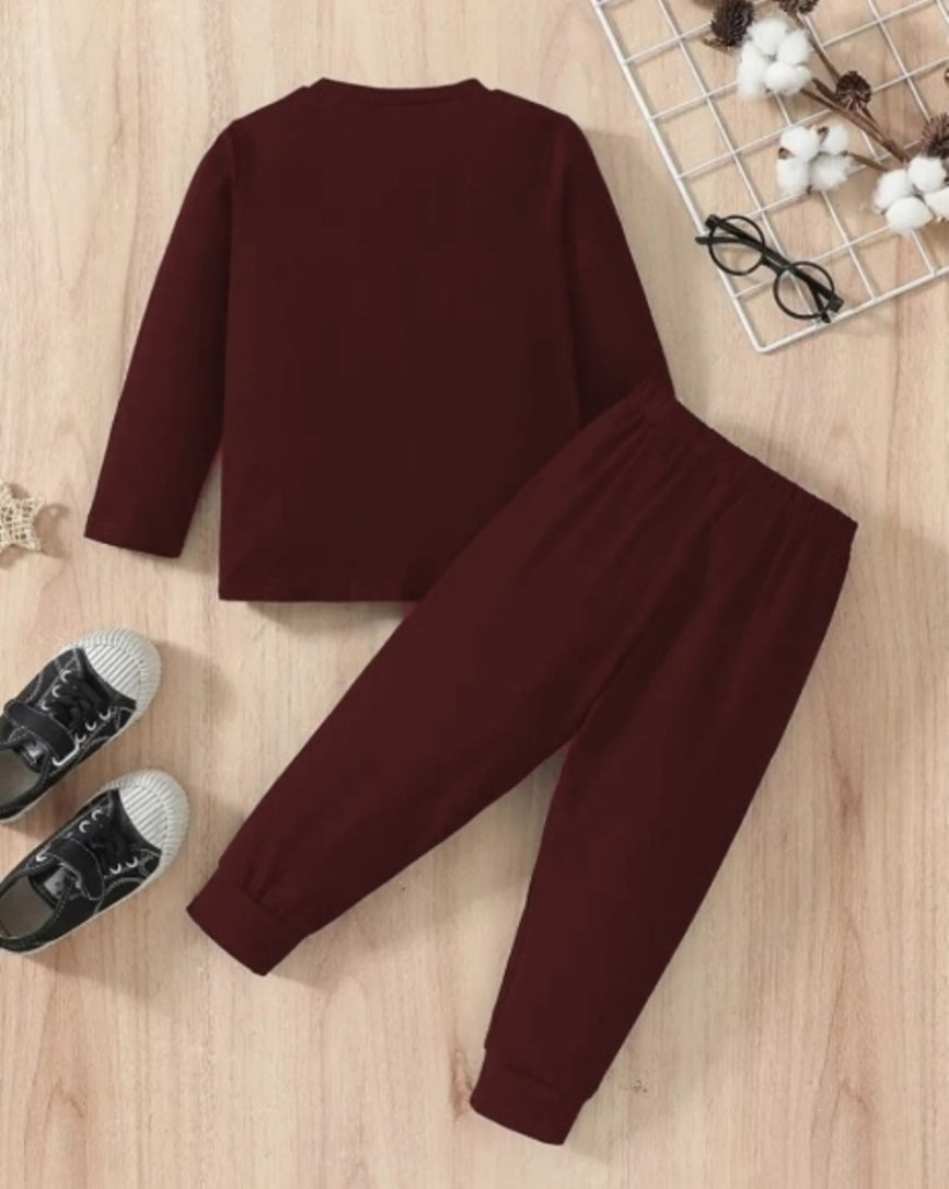 Maroon & White Striped Cotton Blend Boys' Co-Ord Set.-BACK