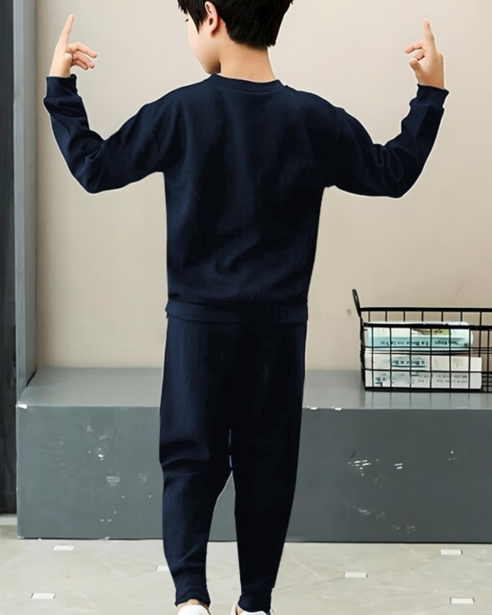 Black & Yellow Geometric Cotton Blend Two-Piece Boys' Set.-BACK