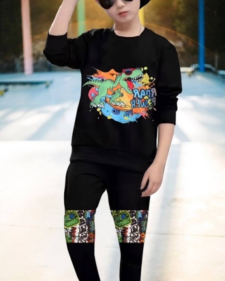 Boys' Black Roar Power Digital Print Co-Ord Set.-FRONT