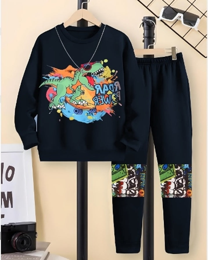 Boys' Navy Roar Power Digital Printed Cotton Blend Two-Piece.-FRONT