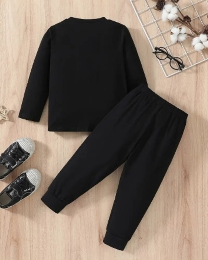 Black Super Basket Ball Printed Cotton Blend Two-Piece Set.-BACK