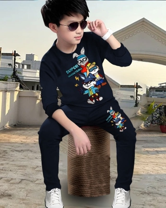 Navy Super Basket Ball Digital Print Boys' Two-Piece Matching Set.-FRONT